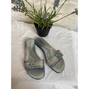 Studio Works Metallic Blue Slide Sandals with Decorative Buckle Size 9